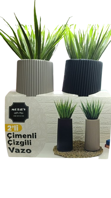 MOTİEV İKİLİ ÇİMENLİ ÇİZGİLİ VAZO  KL:12